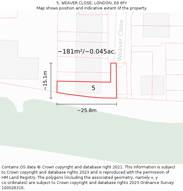 5, WEAVER CLOSE, LONDON, E6 6FY: Plot and title map