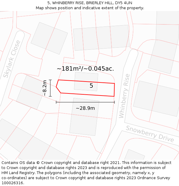 5, WHINBERRY RISE, BRIERLEY HILL, DY5 4UN: Plot and title map