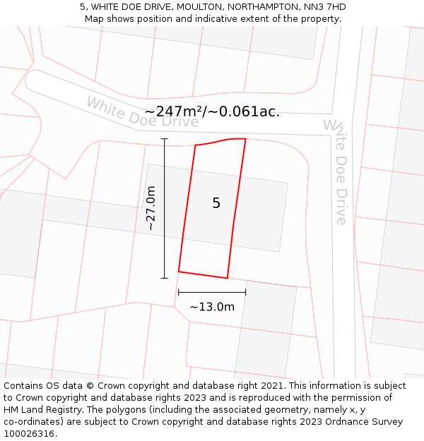 5, WHITE DOE DRIVE, MOULTON, NORTHAMPTON, NN3 7HD: Plot and title map