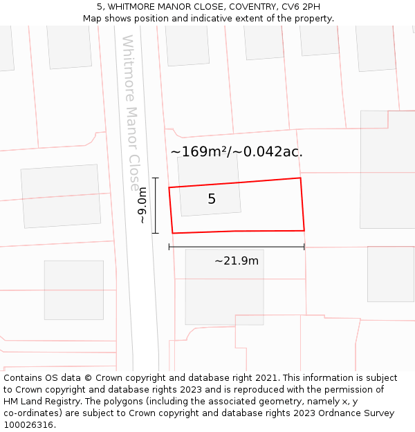 5, WHITMORE MANOR CLOSE, COVENTRY, CV6 2PH: Plot and title map