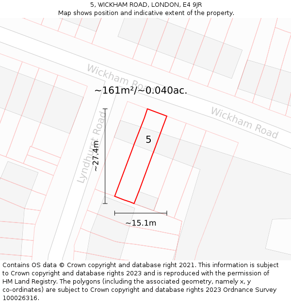 5, WICKHAM ROAD, LONDON, E4 9JR: Plot and title map
