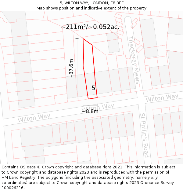 5, WILTON WAY, LONDON, E8 3EE: Plot and title map