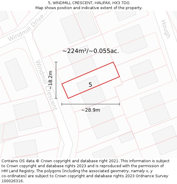 5, WINDMILL CRESCENT, HALIFAX, HX3 7DG: Plot and title map
