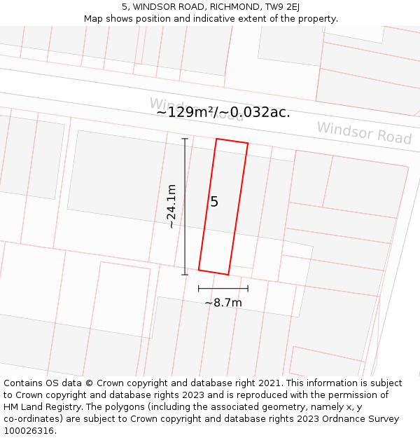 5, WINDSOR ROAD, RICHMOND, TW9 2EJ: Plot and title map