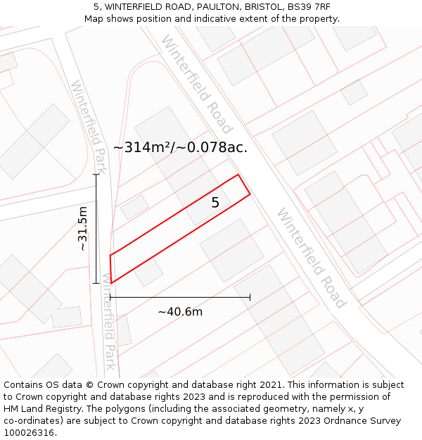5, WINTERFIELD ROAD, PAULTON, BRISTOL, BS39 7RF: Plot and title map