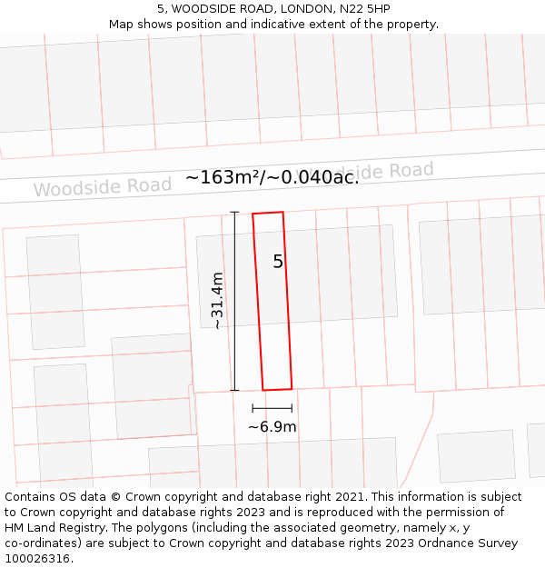 5, WOODSIDE ROAD, LONDON, N22 5HP: Plot and title map