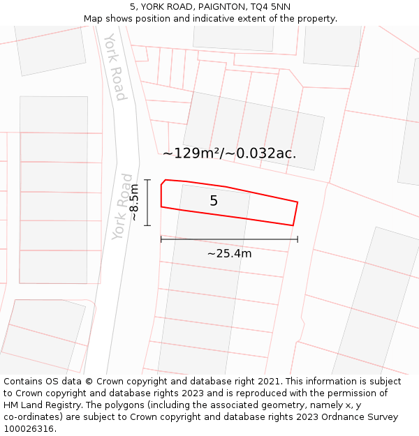5, YORK ROAD, PAIGNTON, TQ4 5NN: Plot and title map
