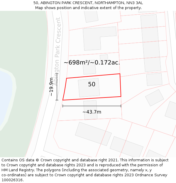 50, ABINGTON PARK CRESCENT, NORTHAMPTON, NN3 3AL: Plot and title map
