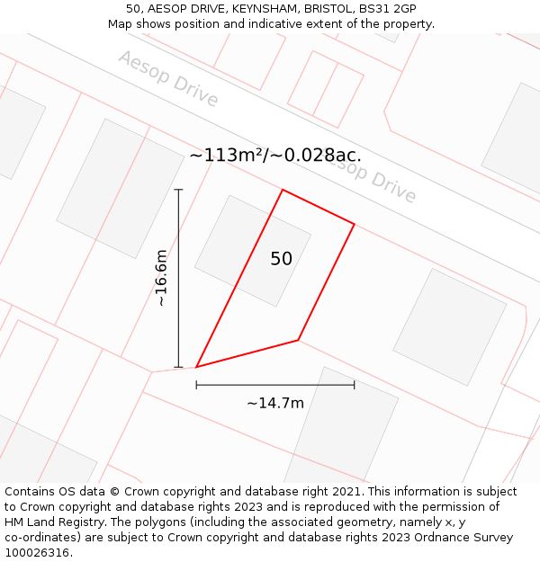 50, AESOP DRIVE, KEYNSHAM, BRISTOL, BS31 2GP: Plot and title map