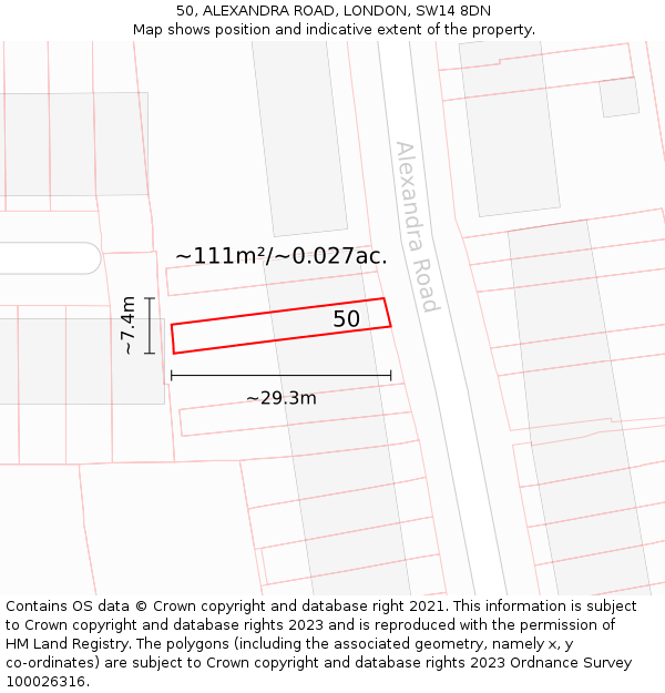 50, ALEXANDRA ROAD, LONDON, SW14 8DN: Plot and title map