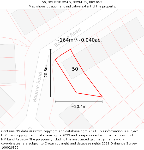 50, BOURNE ROAD, BROMLEY, BR2 9NS: Plot and title map