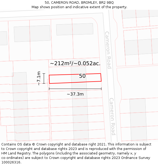 50, CAMERON ROAD, BROMLEY, BR2 9BQ: Plot and title map