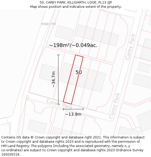 50, CAREY PARK, KILLIGARTH, LOOE, PL13 2JP: Plot and title map