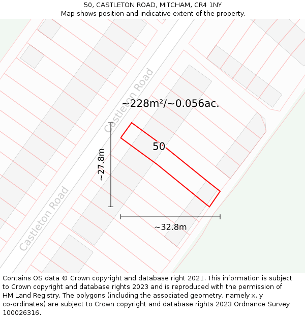 50, CASTLETON ROAD, MITCHAM, CR4 1NY: Plot and title map
