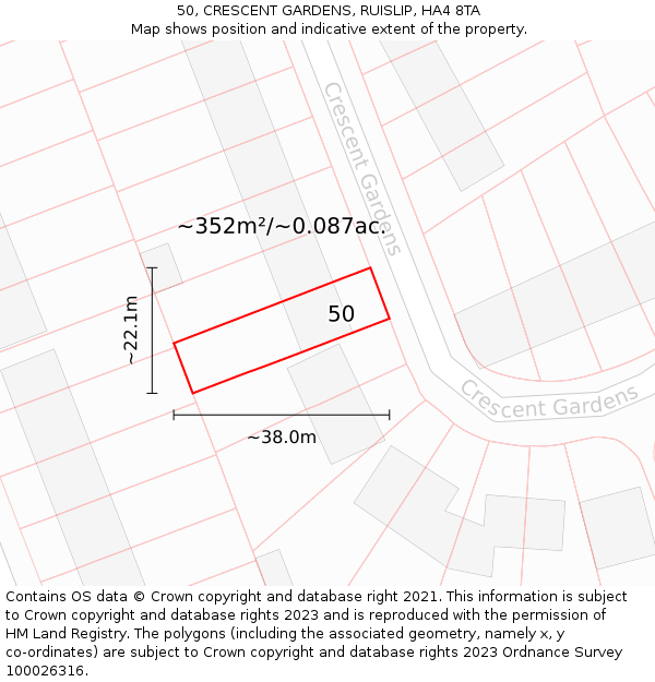 50, CRESCENT GARDENS, RUISLIP, HA4 8TA: Plot and title map
