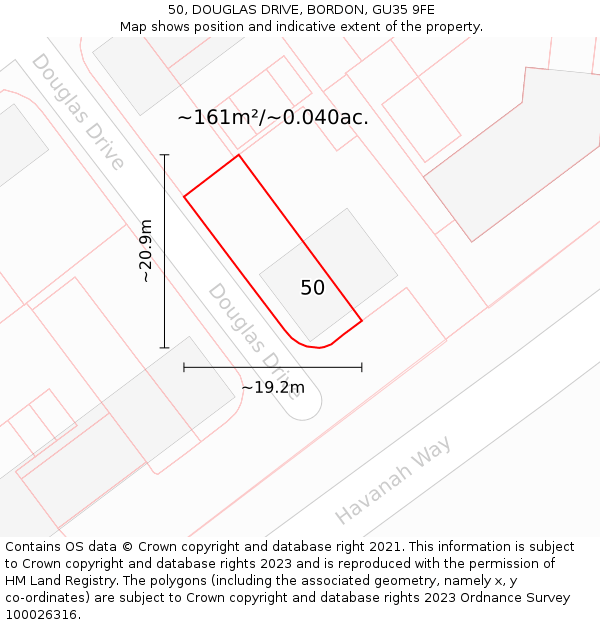 50, DOUGLAS DRIVE, BORDON, GU35 9FE: Plot and title map