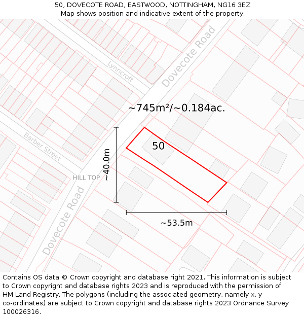 50, DOVECOTE ROAD, EASTWOOD, NOTTINGHAM, NG16 3EZ: Plot and title map