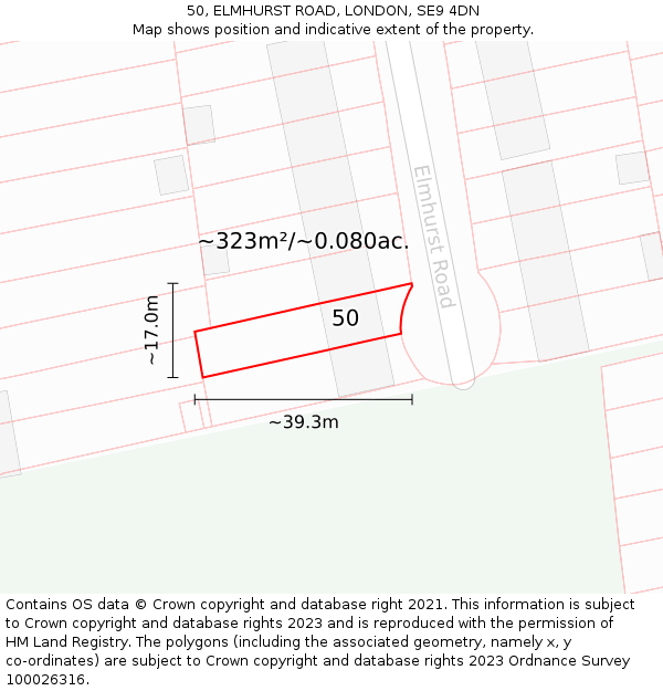 50, ELMHURST ROAD, LONDON, SE9 4DN: Plot and title map