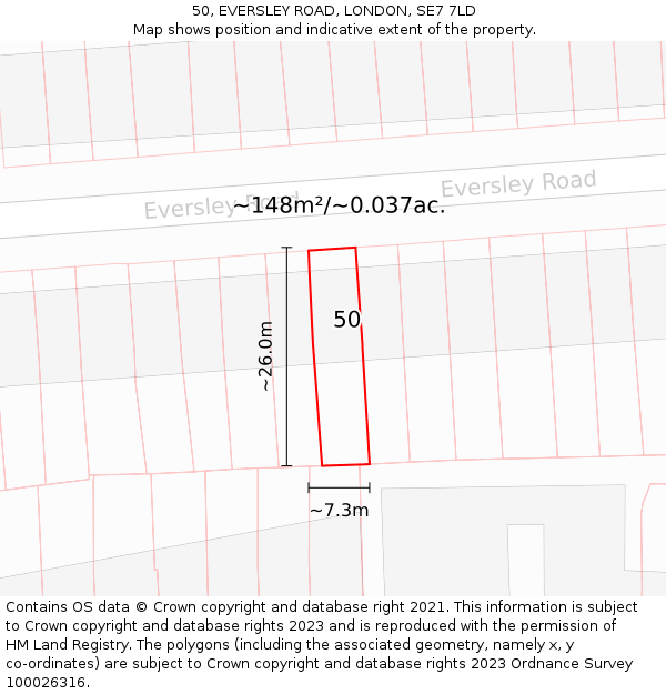 50, EVERSLEY ROAD, LONDON, SE7 7LD: Plot and title map