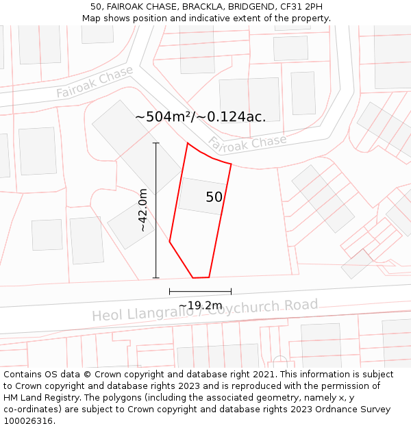 50, FAIROAK CHASE, BRACKLA, BRIDGEND, CF31 2PH: Plot and title map