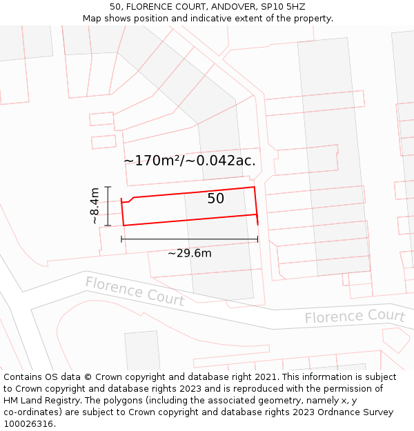 50, FLORENCE COURT, ANDOVER, SP10 5HZ: Plot and title map