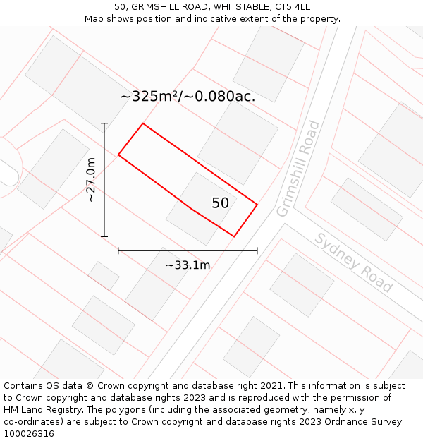 50, GRIMSHILL ROAD, WHITSTABLE, CT5 4LL: Plot and title map