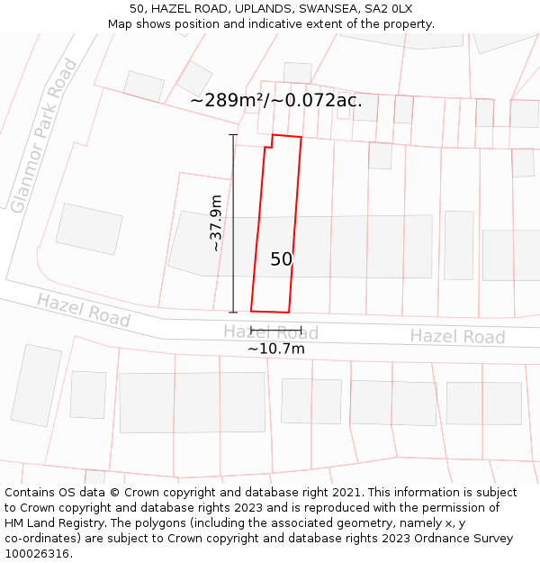 50, HAZEL ROAD, UPLANDS, SWANSEA, SA2 0LX: Plot and title map