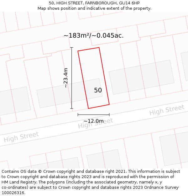 50, HIGH STREET, FARNBOROUGH, GU14 6HP: Plot and title map