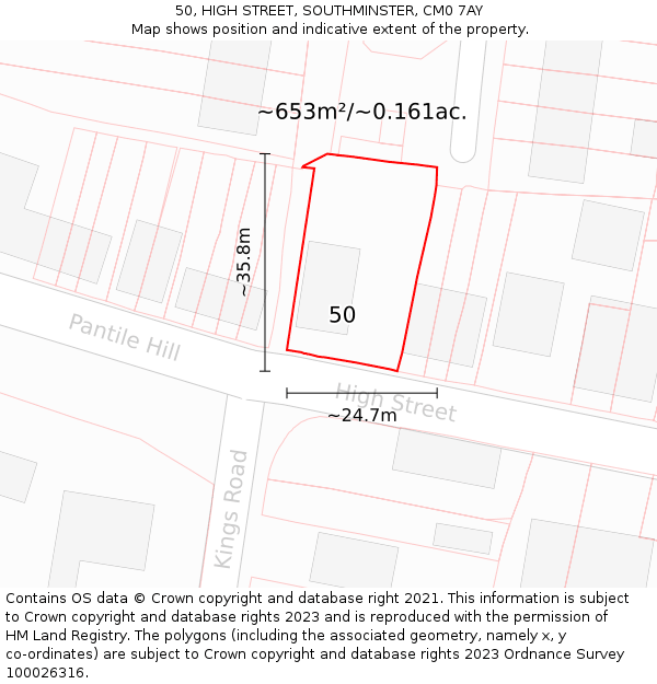 50, HIGH STREET, SOUTHMINSTER, CM0 7AY: Plot and title map
