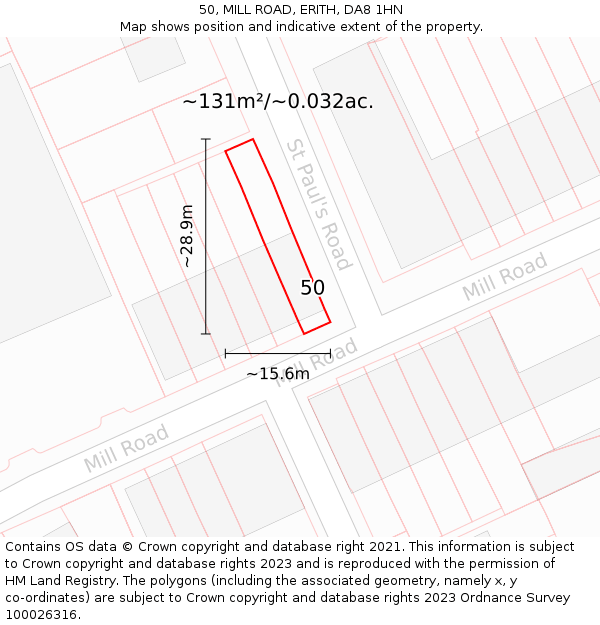 50, MILL ROAD, ERITH, DA8 1HN: Plot and title map