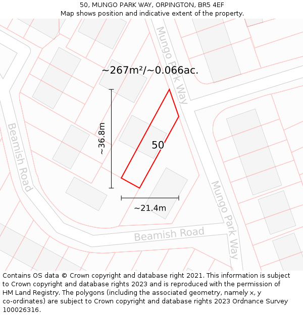 50, MUNGO PARK WAY, ORPINGTON, BR5 4EF: Plot and title map