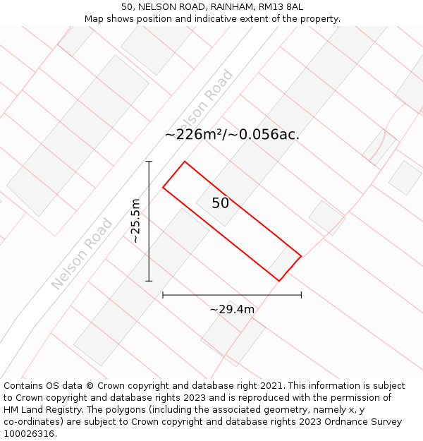 50, NELSON ROAD, RAINHAM, RM13 8AL: Plot and title map