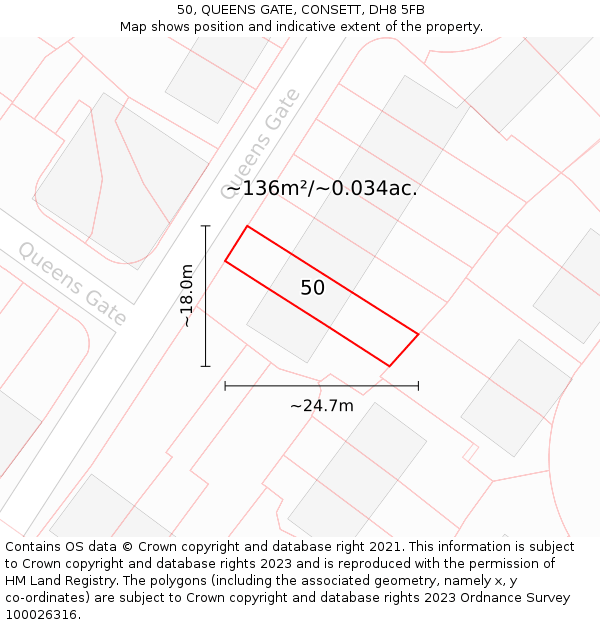 50, QUEENS GATE, CONSETT, DH8 5FB: Plot and title map