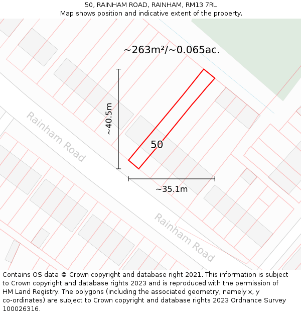 50, RAINHAM ROAD, RAINHAM, RM13 7RL: Plot and title map