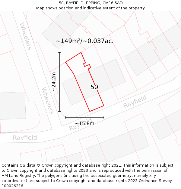 50, RAYFIELD, EPPING, CM16 5AD: Plot and title map