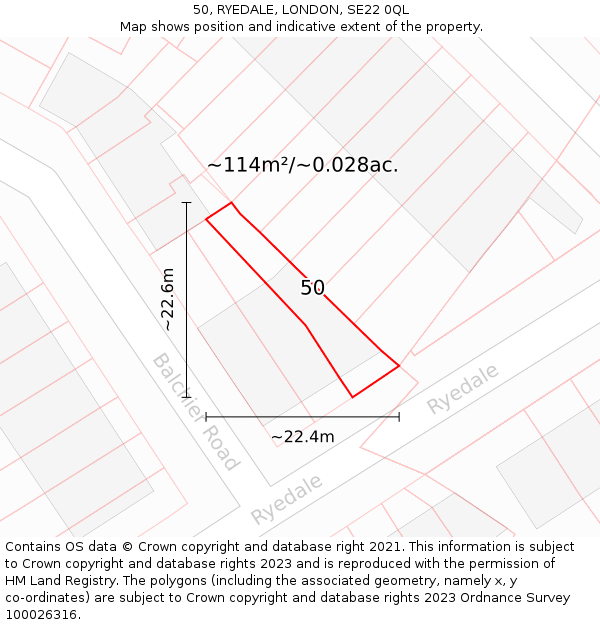 50, RYEDALE, LONDON, SE22 0QL: Plot and title map