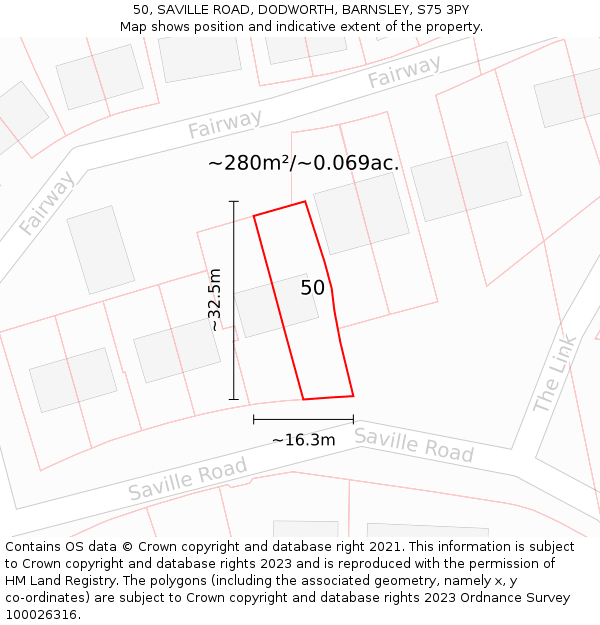 50, SAVILLE ROAD, DODWORTH, BARNSLEY, S75 3PY: Plot and title map
