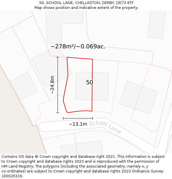 50, SCHOOL LANE, CHELLASTON, DERBY, DE73 6TF: Plot and title map