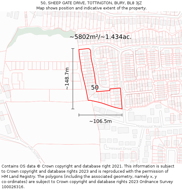 50, SHEEP GATE DRIVE, TOTTINGTON, BURY, BL8 3JZ: Plot and title map