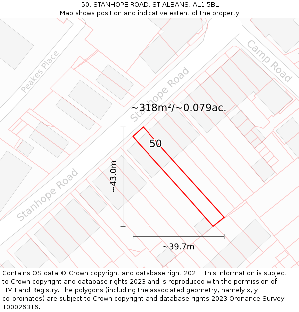 50, STANHOPE ROAD, ST ALBANS, AL1 5BL: Plot and title map