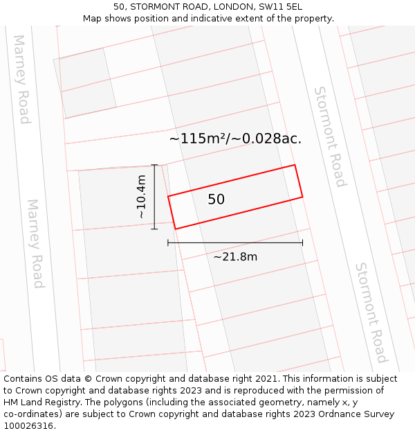 50, STORMONT ROAD, LONDON, SW11 5EL: Plot and title map