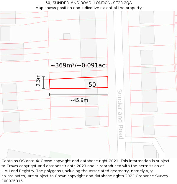 50, SUNDERLAND ROAD, LONDON, SE23 2QA: Plot and title map