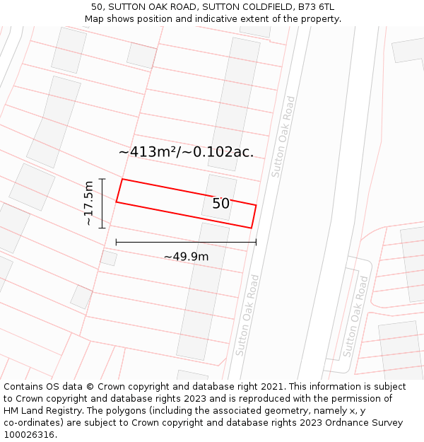 50, SUTTON OAK ROAD, SUTTON COLDFIELD, B73 6TL: Plot and title map