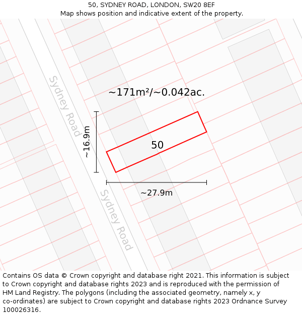 50, SYDNEY ROAD, LONDON, SW20 8EF: Plot and title map