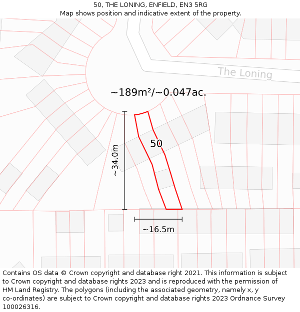 50, THE LONING, ENFIELD, EN3 5RG: Plot and title map