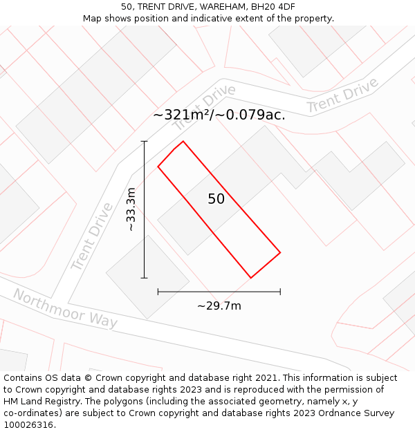 50, TRENT DRIVE, WAREHAM, BH20 4DF: Plot and title map