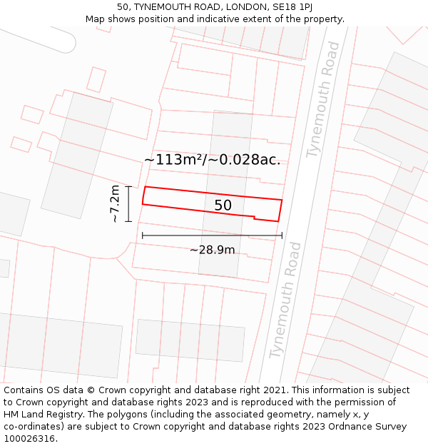 50, TYNEMOUTH ROAD, LONDON, SE18 1PJ: Plot and title map
