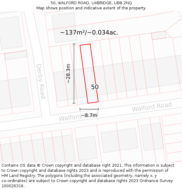 50, WALFORD ROAD, UXBRIDGE, UB8 2NQ: Plot and title map