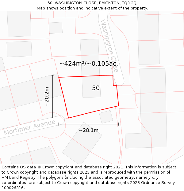 50, WASHINGTON CLOSE, PAIGNTON, TQ3 2QJ: Plot and title map