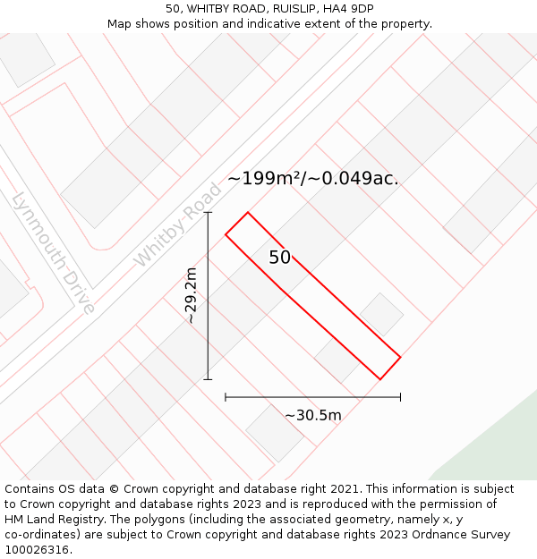 50, WHITBY ROAD, RUISLIP, HA4 9DP: Plot and title map